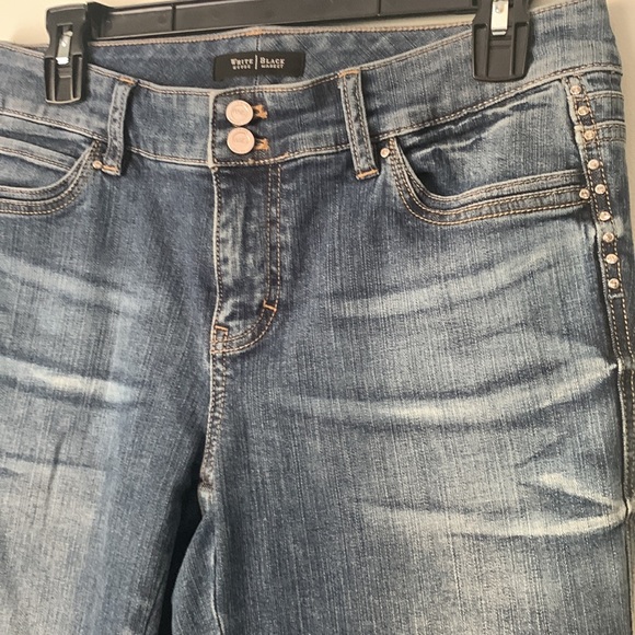 White House Black Market Bling Accent Medium Wash fade distressed Blue Denim - Picture 3 of 10